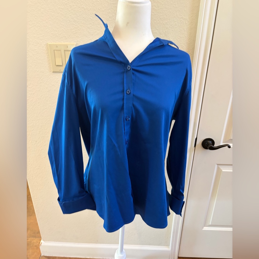 Chico's Cobalt Blue Button-Front Hooded Shirt